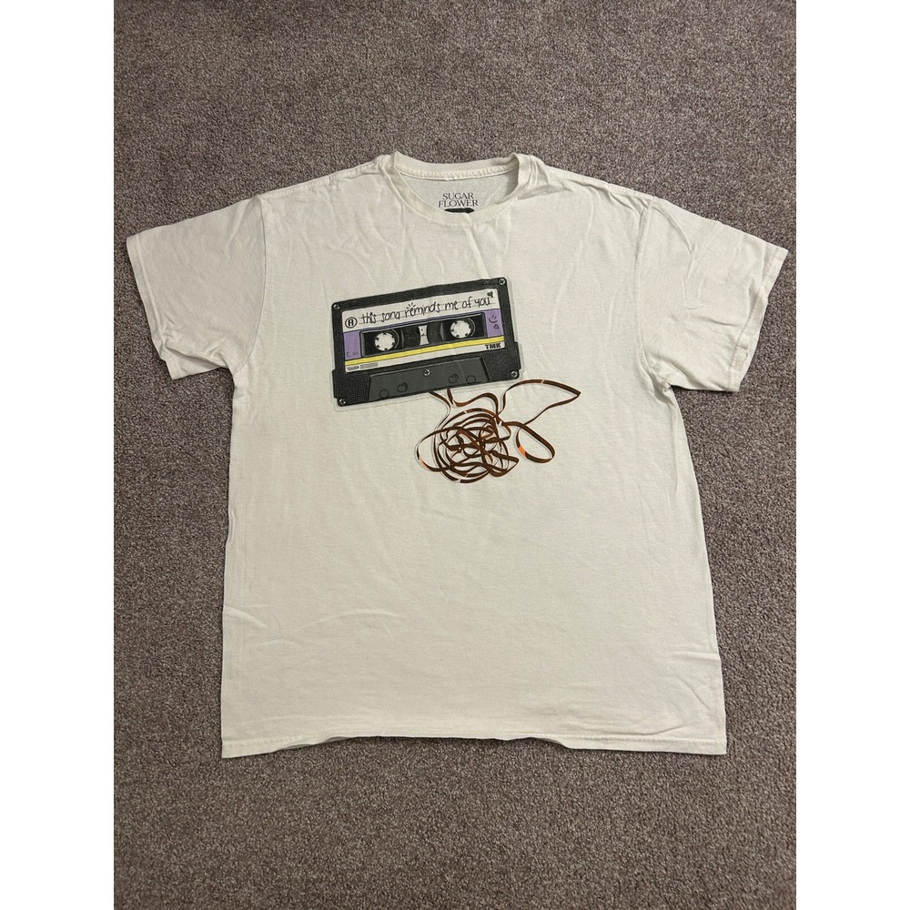Sugar Flower Cassette Tape T-Shirt Mens Large Cream Excellent Retro Graphic Tee